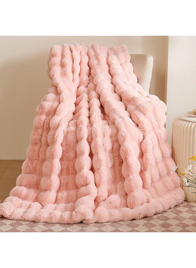 Luxury Plush Throw Blanket - Super Soft Cozy Fuzzy Blanket Faux Fur Blanket Lightweight Blankets Warm Bed Throws for Couch Bed Sofa (W100 x L160CM, Pink) - Image 1